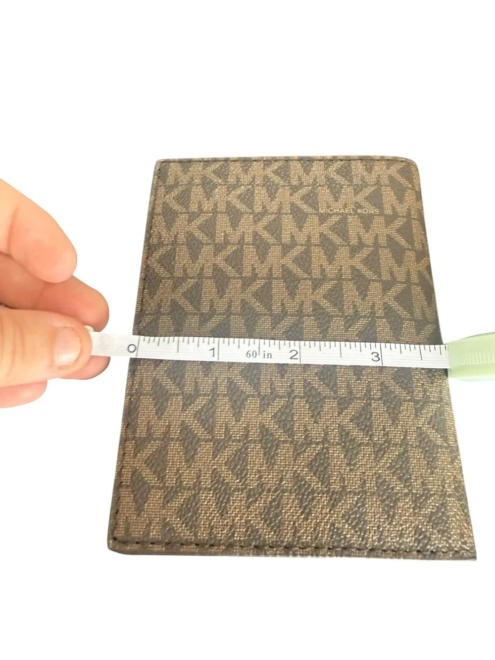 Michael Kors Brown MK Logo Passport Holder with Gold Accent